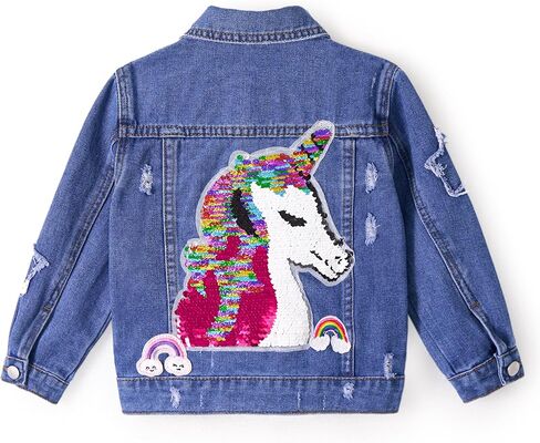 Miipat Toddler Girls Denim Jacket Sequin Patchwork Jean Jacket Little Kids Button Down Long Sleeve Jean Coat in Kuwait