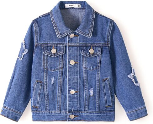 Miipat Toddler Girls Denim Jacket Sequin Patchwork Jean Jacket Little Kids Button Down Long Sleeve Jean Coat in Kuwait