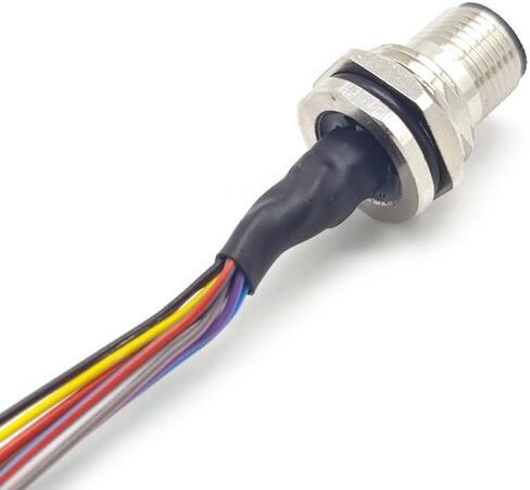 M12 12Pin Straight Male Waterproof Aviation Connector Receptacle Cable, A Coded Unshielded Front Mount Soldered Wire Connector Receptacle 1M Cable（1Meter） in Kuwait