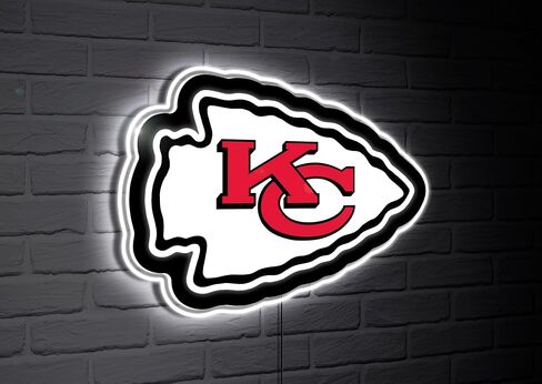 لافتة جدارية بإضاءة LED رفيعة للغاية من Team Sports America NFL Kansas City Chiefs | مرخص رسميًا | لافتة حائط على شكل شعار التميمة مقاس 23 بوصة | صنع في الولايات المتحدة الأمريكية in Saudi Arabia