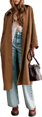 Women's Long Trench Coat Single Breasted Oversized Overcoat Classic Button Down Spring Outerwear in Kuwait