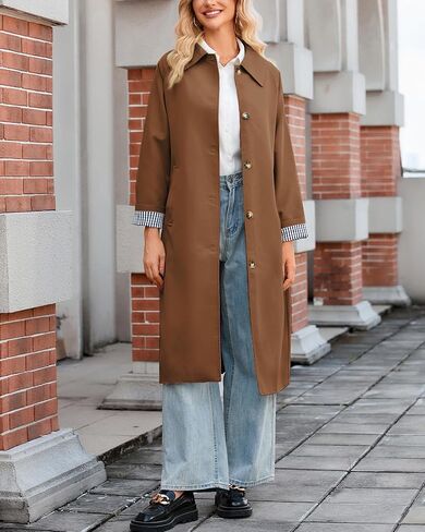 Women's Long Trench Coat Single Breasted Oversized Overcoat Classic Button Down Spring Outerwear in Kuwait