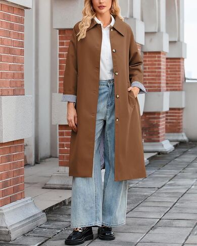 Women's Long Trench Coat Single Breasted Oversized Overcoat Classic Button Down Spring Outerwear in Kuwait