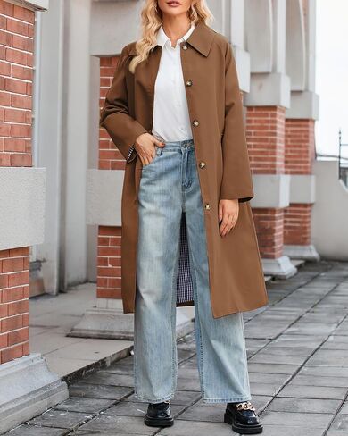 Women's Long Trench Coat Single Breasted Oversized Overcoat Classic Button Down Spring Outerwear in Kuwait
