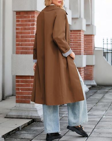 Women's Long Trench Coat Single Breasted Oversized Overcoat Classic Button Down Spring Outerwear in Kuwait
