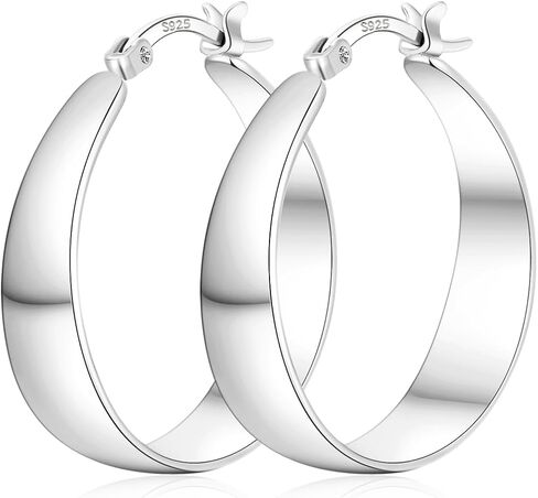 Sterling Silver Hoop Earrings, 8MM Wide Hypoallergenic Silver Hoop Earrings for Women, Lightweight Thick Chunky Hoops Earring for Women Jewelry Gifts 30/40/50/60MM in Saudi Arabia