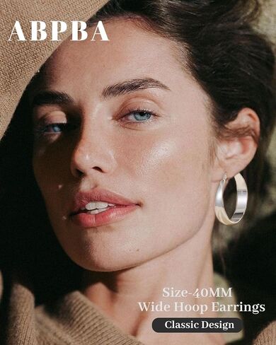 Sterling Silver Hoop Earrings, 8MM Wide Hypoallergenic Silver Hoop Earrings for Women, Lightweight Thick Chunky Hoops Earring for Women Jewelry Gifts 30/40/50/60MM in Saudi Arabia
