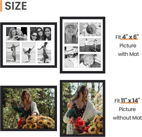 إطار صورة upsimples مقاس 8x14، عرض صور 3 4x6 مع حصيرة أو 8x14 بدون حصيرة، تعليق على الحائط 3 4x6 إطار صورة ملصقة لتزيين الحائط، أسود، عبوة واحدة in Kuwait