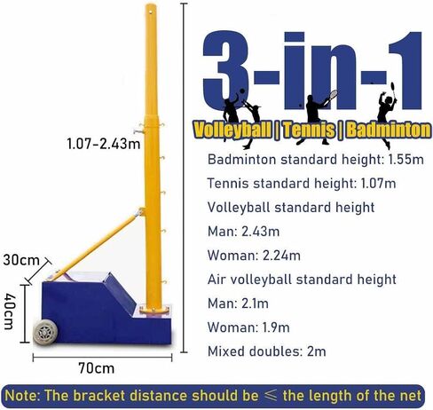 3 in 1 Volleyball Poles with Net, Volleyball/Badminton/Tennis Net Stand, Outdoor Volleyball Rack with Wheels, Style 7-3.5 in Saudi Arabia