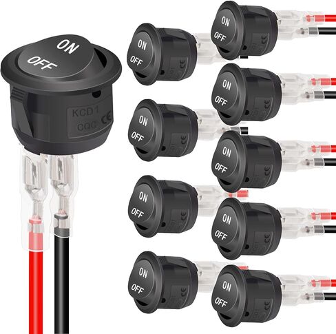 Twidec/10Pcs 12V Round Rocker Switch AC 6A/250V 10A/125V SPST 2 Pin 2 Position On/Off Toggle Switch for Car Boat Automotive RV Black with Pre-soldered Wires KCD1-X-Y in Saudi Arabia