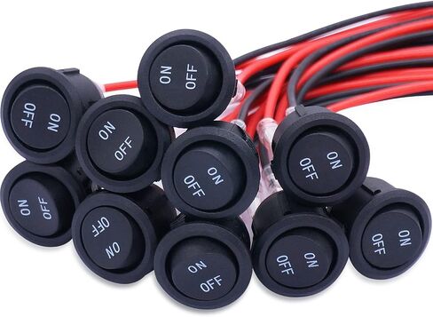 Twidec/10Pcs 12V Round Rocker Switch AC 6A/250V 10A/125V SPST 2 Pin 2 Position On/Off Toggle Switch for Car Boat Automotive RV Black with Pre-soldered Wires KCD1-X-Y in Saudi Arabia