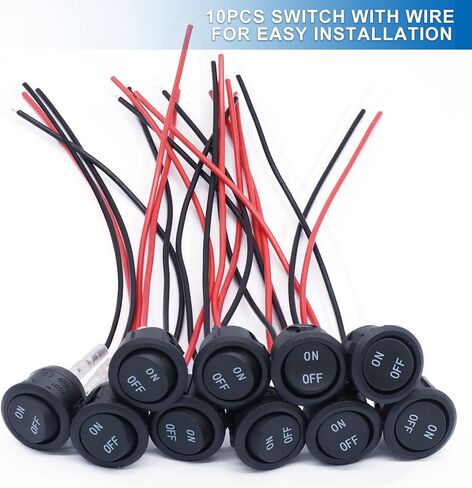 Twidec/10Pcs 12V Round Rocker Switch AC 6A/250V 10A/125V SPST 2 Pin 2 Position On/Off Toggle Switch for Car Boat Automotive RV Black with Pre-soldered Wires KCD1-X-Y in Saudi Arabia