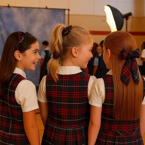 Plaid Scrunchie ، Classexuse School الزي الموحد منقوش ، العودة إلى المدرسة ، إكسسوارات الشعر الموحد المصنوعة يدويًا (White Forest Yellow Navy Plaid80) in Kuwait
