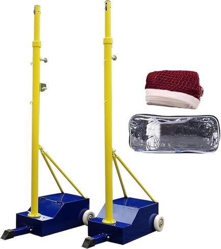 أعمدة الكرة الطائرة شديدة التحمل - ارتفاع قابل للتعديل من 5 أقدام إلى 6.8 أقدام، تتضمن شبكة وعجلات، مثالية لمجموعة كرة الريشة في الفناء الخلفي والخارجي in Kuwait