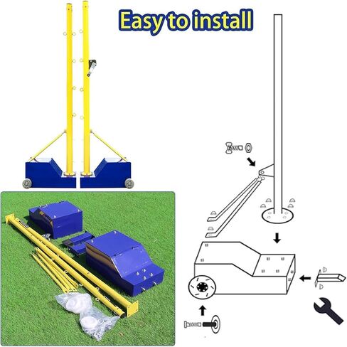أعمدة الكرة الطائرة وإطار شبكة كرة الريشة - أعمدة خارجية محمولة شديدة التحمل مع عجلات، ارتفاعات قابلة للتعديل 5-6.9 قدم للبالغين والأطفال in Kuwait