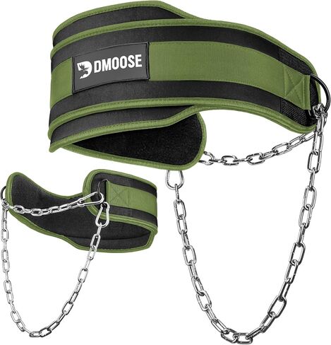 حزام DMoose للياقة البدنية لرفع الأثقال والسحب والقرفصاء والانخفاضات - سلسلة فولاذية قوية بطول 91.44 سم، بطانة مريحة من النيوبرين تدعم 350 رطلاً - حزام وزن في صالة الألعاب الرياضية لتدريبات القوة ورفع الأثقال in Kuwait