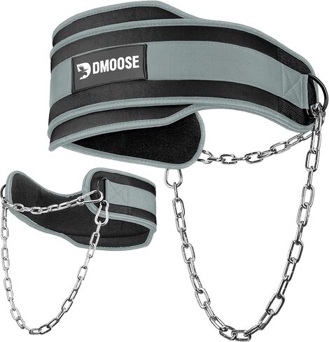 حزام DMoose للياقة البدنية لرفع الأثقال والسحب والقرفصاء والانخفاضات - سلسلة فولاذية قوية بطول 91.44 سم، بطانة مريحة من النيوبرين تدعم 350 رطلاً - حزام وزن في صالة الألعاب الرياضية لتدريبات القوة ورفع الأثقال in Kuwait