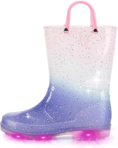 EUXTERPA Toddler Kids Waterproof Light Up Rain Boots Patterns and Glitter Boots with Handles for Boys Girls in Saudi Arabia