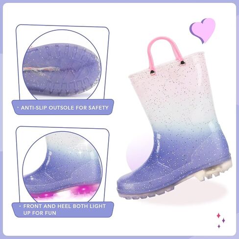 EUXTERPA Toddler Kids Waterproof Light Up Rain Boots Patterns and Glitter Boots with Handles for Boys Girls in Saudi Arabia