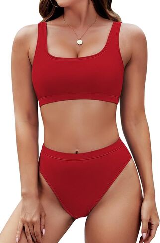 Pink Queen Women's Push up Padded High Waist Thong Bikini Set Swimsuit Two Piece Beach Party Bathing Suits S Red in Saudi Arabia