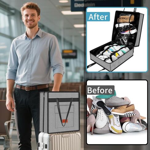 SelfTek Shoe Bag for Travel with Handle, Waterproof Large-Capacity Family Travel Shoe Bag Organizer, Shoe Travel Bags for Packing, Suitable for Luggage Handle (Black) in Kuwait