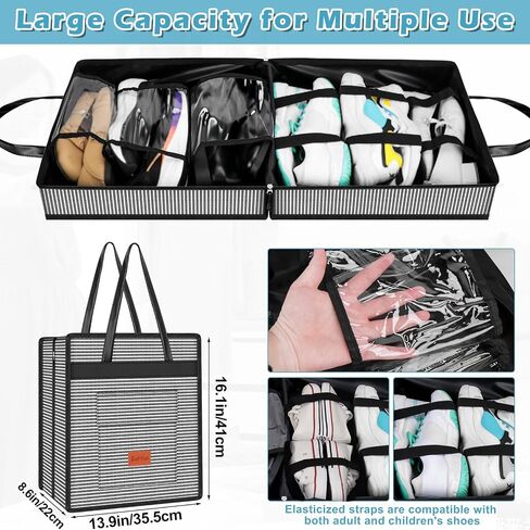 SelfTek Shoe Bag for Travel with Handle, Waterproof Large-Capacity Family Travel Shoe Bag Organizer, Shoe Travel Bags for Packing, Suitable for Luggage Handle (Black) in Kuwait