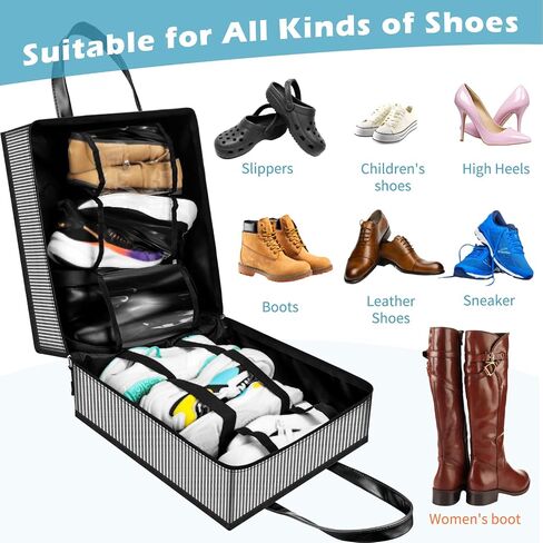 SelfTek Shoe Bag for Travel with Handle, Waterproof Large-Capacity Family Travel Shoe Bag Organizer, Shoe Travel Bags for Packing, Suitable for Luggage Handle (Black) in Kuwait