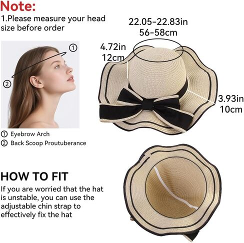 Women's Wide Brim Straw Hat, Summer Beach Sun Protection Hat Floppy Hat with Bowknot in Kuwait