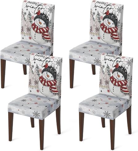 Horaldaily 6PCS Christmas Dining Chair Covers,Blue Snowman Stretch Removable Washable Slipcover Chair Protector for Dining Room Home Decor in Saudi Arabia