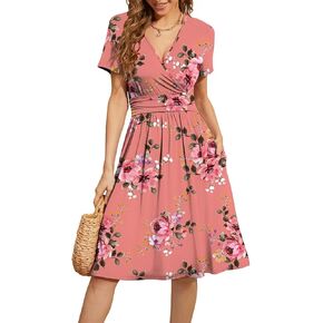 WEACZZY Women's Summer Short Sleeve Casual Dresses V-Neck Floral Party Dress with Pockets in Kuwait