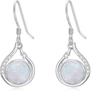 925 Sterling Silver Women's Earrings Opal with Genuine Diamonds Dainty Pendant Earrings Fine Jewelry Gift Mother's Day Birthday for Mom Her in Kuwait