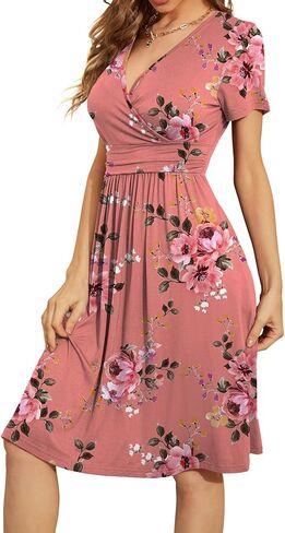 WEACZZY Women's Summer Short Sleeve Casual Dresses V-Neck Floral Party Dress with Pockets in Kuwait