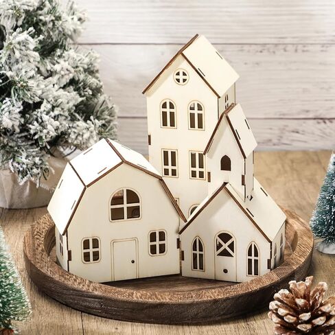 3 Pieces DIY Christmas Village Sets 8 Inch Large Wooden House Wood Craft Kit for Boys Girls Adult Chritsmas Crafts Gift for Winter Xmas Party Decorations in Saudi Arabia