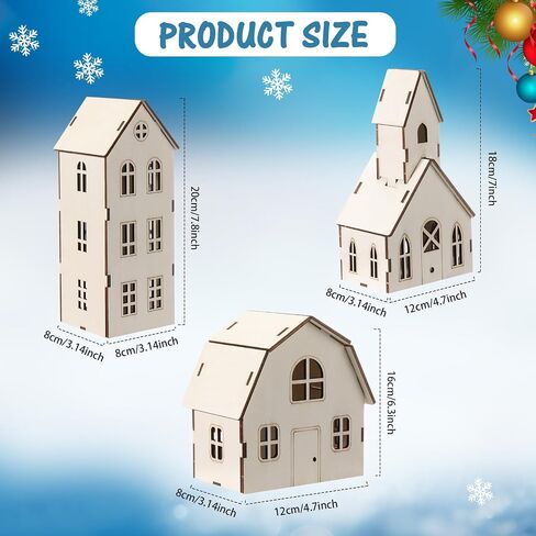 3 Pieces DIY Christmas Village Sets 8 Inch Large Wooden House Wood Craft Kit for Boys Girls Adult Chritsmas Crafts Gift for Winter Xmas Party Decorations in Saudi Arabia