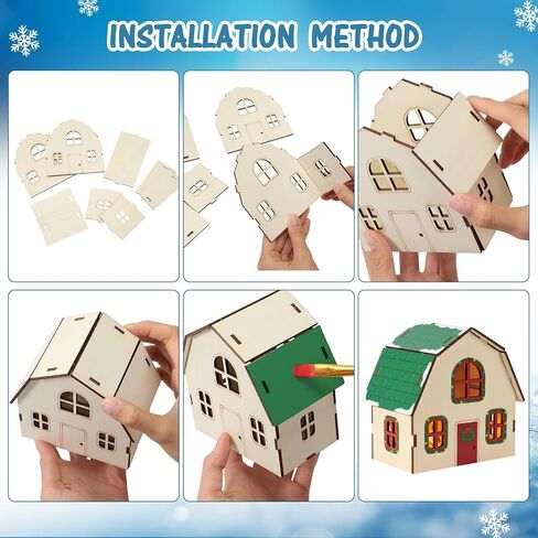 3 Pieces DIY Christmas Village Sets 8 Inch Large Wooden House Wood Craft Kit for Boys Girls Adult Chritsmas Crafts Gift for Winter Xmas Party Decorations in Saudi Arabia