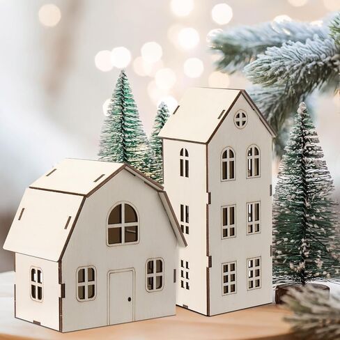 3 Pieces DIY Christmas Village Sets 8 Inch Large Wooden House Wood Craft Kit for Boys Girls Adult Chritsmas Crafts Gift for Winter Xmas Party Decorations in Saudi Arabia