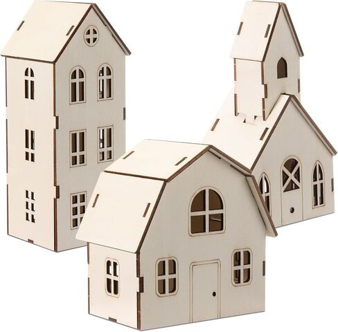 3 Pieces DIY Christmas Village Sets 8 Inch Large Wooden House Wood Craft Kit for Boys Girls Adult Chritsmas Crafts Gift for Winter Xmas Party Decorations in Saudi Arabia