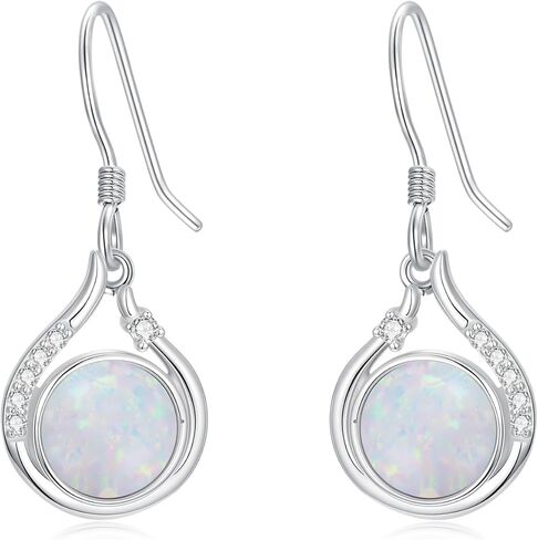 925 Sterling Silver Women's Earrings Opal with Genuine Diamonds Dainty Pendant Earrings Fine Jewelry Gift Mother's Day Birthday for Mom Her in Kuwait