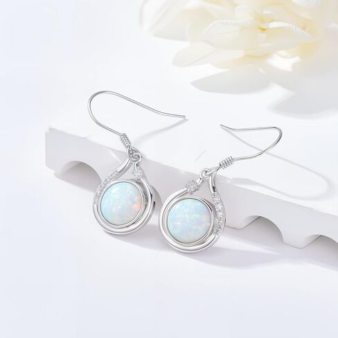 925 Sterling Silver Women's Earrings Opal with Genuine Diamonds Dainty Pendant Earrings Fine Jewelry Gift Mother's Day Birthday for Mom Her in Kuwait