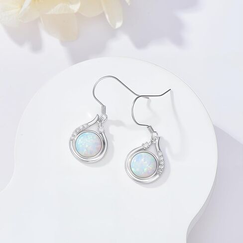 925 Sterling Silver Women's Earrings Opal with Genuine Diamonds Dainty Pendant Earrings Fine Jewelry Gift Mother's Day Birthday for Mom Her in Kuwait