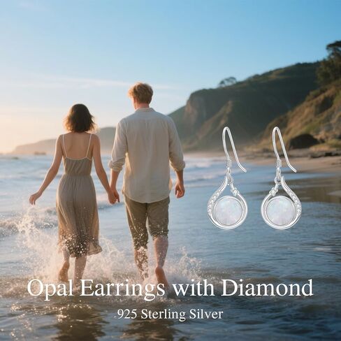 925 Sterling Silver Women's Earrings Opal with Genuine Diamonds Dainty Pendant Earrings Fine Jewelry Gift Mother's Day Birthday for Mom Her in Kuwait
