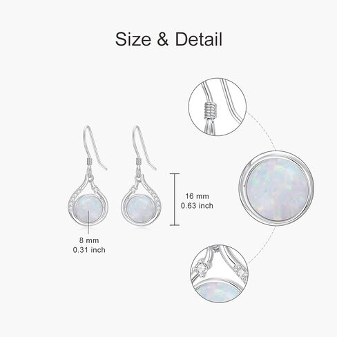 925 Sterling Silver Women's Earrings Opal with Genuine Diamonds Dainty Pendant Earrings Fine Jewelry Gift Mother's Day Birthday for Mom Her in Kuwait