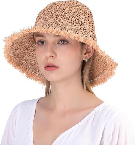 قبعة دلو القش للسيدات من Einskey - حماية UV خفيفة الوزن قابلة للعبّارة للسيارة المشي لمسافات طويلة على الشاطئ في الهواء الطلق المشي لمسافات طويلة in Kuwait