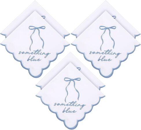 Tioncy 6 Pcs Wedding Handkerchiefs 12 Inch Bride Embroidered Handkerchiefs Something Blue Cotton Hankies Gifts for Wedding in Kuwait