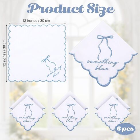 Tioncy 6 Pcs Wedding Handkerchiefs 12 Inch Bride Embroidered Handkerchiefs Something Blue Cotton Hankies Gifts for Wedding in Kuwait