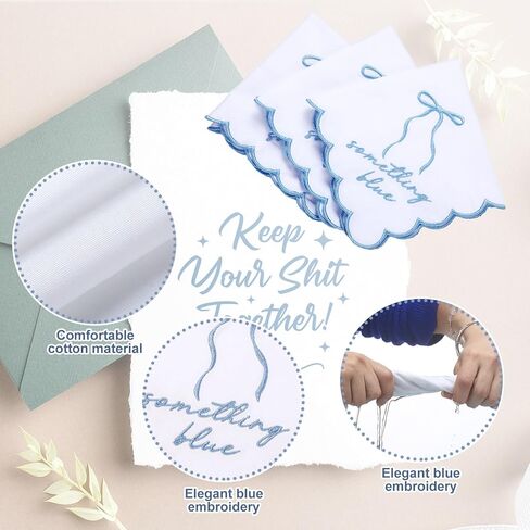 Tioncy 6 Pcs Wedding Handkerchiefs 12 Inch Bride Embroidered Handkerchiefs Something Blue Cotton Hankies Gifts for Wedding in Kuwait