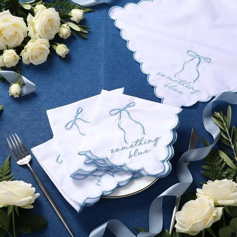 Tioncy 6 Pcs Wedding Handkerchiefs 12 Inch Bride Embroidered Handkerchiefs Something Blue Cotton Hankies Gifts for Wedding in Kuwait