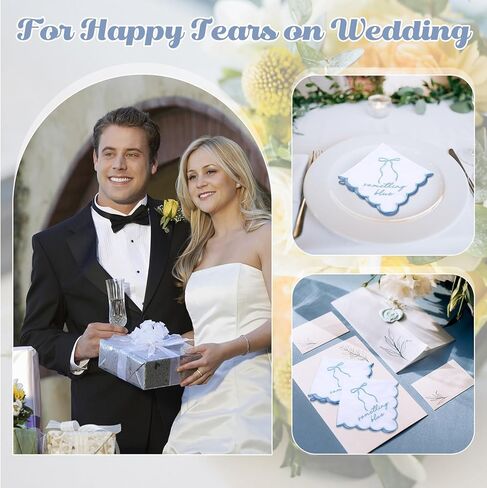 Tioncy 6 Pcs Wedding Handkerchiefs 12 Inch Bride Embroidered Handkerchiefs Something Blue Cotton Hankies Gifts for Wedding in Kuwait