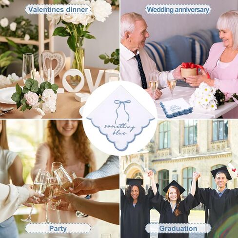 Tioncy 6 Pcs Wedding Handkerchiefs 12 Inch Bride Embroidered Handkerchiefs Something Blue Cotton Hankies Gifts for Wedding in Kuwait