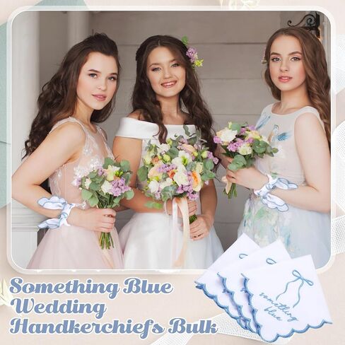 Tioncy 6 Pcs Wedding Handkerchiefs 12 Inch Bride Embroidered Handkerchiefs Something Blue Cotton Hankies Gifts for Wedding in Kuwait